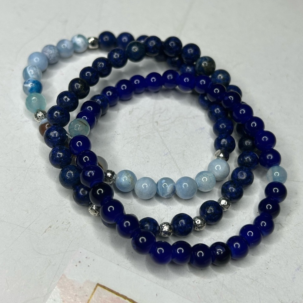 Deep Blue & Sky Bead Stack (Set of 3)